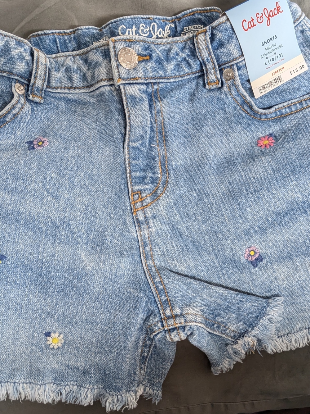 Cat & Jack Light Blue Denim Shorts with Floral Embroidery